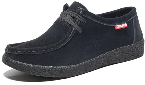 TRULAND Zapatos Mocasines Wallabees Mujer con Cordones, Piel de Ante (EU 39.5,Negro)