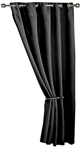 Emma Barclay Cali Eyelet - Woven Thermal Blackout Eyelet Door Curtain in Black - Width 66 x 84Drop (168x213cm)
