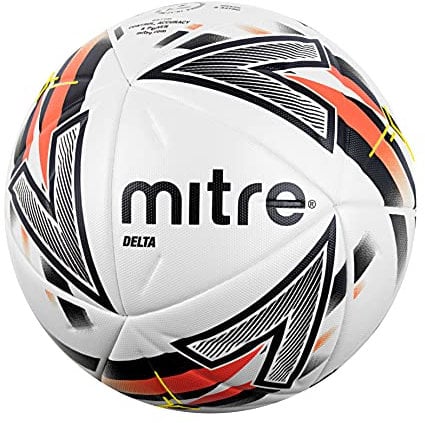 Mitre Delta Fußball | sehr langlebig | verbesserte Genauigkeit und Konsistenz, Weiß/Schwarz, 4