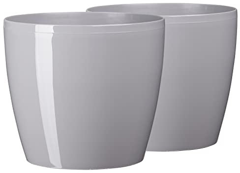 Tymar Blumentopf, 2er-Pack, Pflanzentopf aus Kunststoff, Moderne, Runde Form (Grau, ø 25 cm)