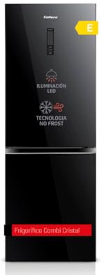 Corberó - Frigorífico Combi | CCHGL185NFN | 323L | 66,5x60x185,2 | No Frost, Display Puerta, Luz LED, Fresh Box, Crisper, 4 Botelleros, Estantes De Cristal | 40 Db | Cristal-Negro