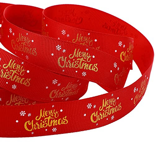 Geosar 20 Yard Christmas Cake Decorations Grosgrain Wide Ribbon for Gifts Wrapping Printed Christmas Ribbon Roll Xmas Wreath Strap for Cake Cards Gifts Party Decor, 0.8 Wide (Red, Snowflake)