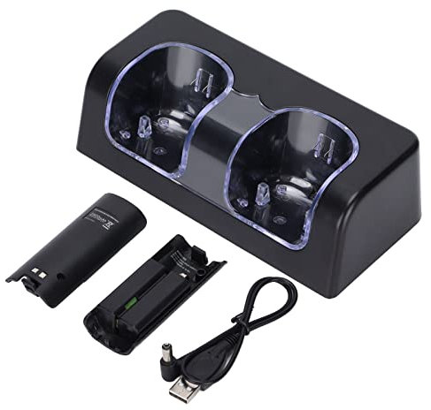 ciciglow Controller Charging Dock, Remote Battery Charger with Power Cord Stable Portable Dual Charging Station Dock for Wii Game Remote Control Battery(black)