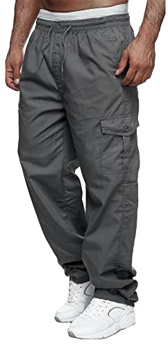 Mens Cargo Work Trousers Casual Relaxed Fit Stretch Combat Tracksuit Jogging Bottoms Trousers for Man Dark Grey L