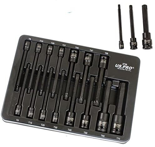 US PRO Industrial Jeu de douilles à choc Torx longue portée T6 à T70 Star TRX