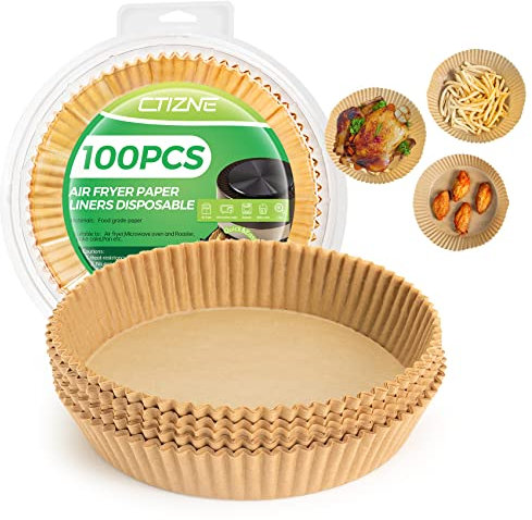 Ctizne Backpapier für Heißluftfritteuse AirFryer Backpapier Air Fryer Liners Backpapier 100 Stück 20cm Rund Kompatibel mit Ninja,COSORI,Philips,Princess Airfryer