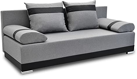 bonni Schlafsofa Orlean Plus, Sofa mit Bettkasten und Schlaffunktionn, Klappsofa, Schlafcouch, Bettsofa, Couch vom Hersteller,Couch, Couchgarnitur, Sofagarnitur (Grau/Schwarz)