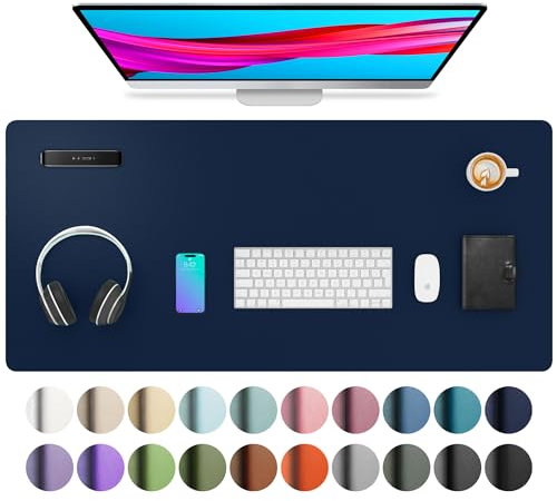 Aothia Schreibtischunterlage,Mauspad mit Leder und Rutchfeste Wildleder,Multifunktionales Office Mousepad Laptop Schreibunterlage,Tisch-Schutz Unterlage für Büro/Home(91cmx43cm,Dunkelblau)
