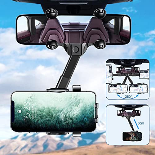 Kyduu Soporte para teléfono de Coche, Soporte del Coche Móvil Universal, Soporte para Teléfono con Espejo Retrovisor de Coche, 360 Soporte Móvil Coche Retrovisor de Coche, Soporte Movil para Coche