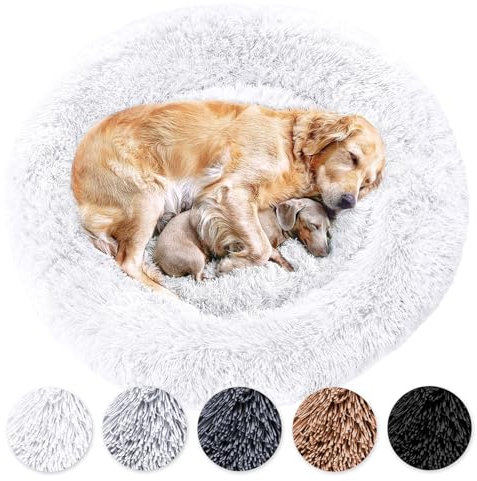 Wahre Tierliebe Hundebett Donut - Das Original - waschbar [XXL, 140cm, weiß] Hundekissen, Hundekorb, Flauschiges Hundebett für große, mittelgroße & kleine Hunde