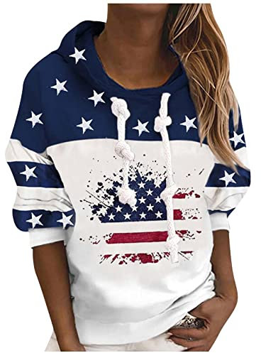 sivlana Damen-Sweatshirt mit USA-Flagge, lässiger gestreifter Druck, Pullover, Reißverschluss, amerikanischer patriotischer Pullover, #6 Blau, L