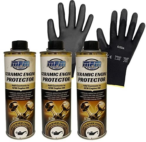 ILODA Schutzhandschuhe + 3X MPM 500ml Ceramic Engine Protector, Motorschutz, Motorölzusatz, stellt die Motorleistung Wieder her, Motoröladditiv