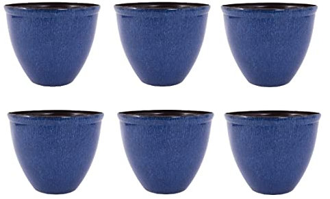 Jinfa Blumenkübel aus Kunststoff in glasierter Keramikoptik | Farbe: Jun Glasur blau | Design: Santorini | Ø 39.5 cm x H 33.5 cm | 6 Stücke