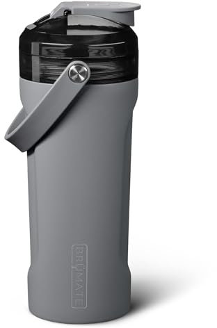 BrüMate MultiShaker Mixer-Shaker-Flasche, 100% auslaufsichere, isolierte Edelstahl-Shaker-Flasche, Protein-Shaker-Flasche und Pre-Workout-Flasche für das Fitnessstudio, 750 ml, Mattgrau