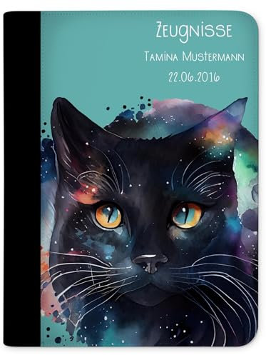 CreaDesign Customize A4 Zeugnismappe für Kinder 26,7x32,7x1 cm, Sichtbuch mit 10 Klarsichthüllen, erweiterbar auf bis zu 20 Taschen, Katze schwarz design, Dokumentenmappe für Schüler