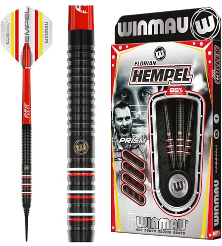 WINMAU Darts - Florian Hempel 85% Pro-Series 18g Fass / 20g Volles Gewicht Weiche Spitze Professionelles Dart-Set mit Dart-Flüge und Dart-Schäften
