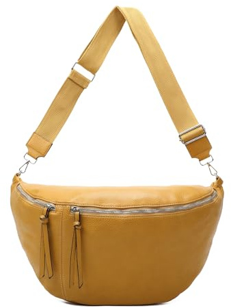 OBC Damen Tasche Crossbody Brusttasche Hüfttasche Schultertasche Umhängetasche Bauchtasche Gürteltasche Crossover Reisetasche Body Bag Kunstleder Gelb XXL