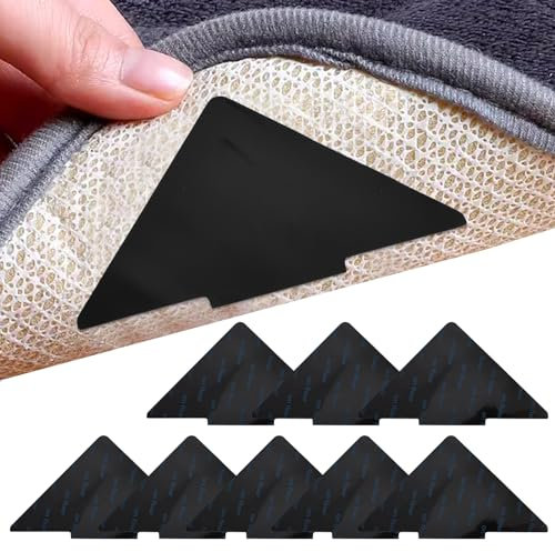 8 Pièces Anti Derapant Tapis Coins De Tapis Antidérapant Autoadhésifs Anti à Friser Et Antidérapant Réutilisables Antidérapant Tapis Anti-Dérapant Tapis Auto-Adhésif-10 * 10cm Triangle (Noir)