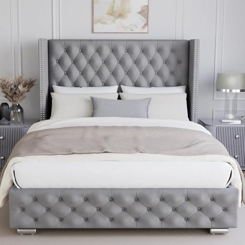 Blisswood Ottoman Bed Frame, 3ft Single Bed Frames, Upholstered Ottoman Bed Frame, Wooden Slats Stylish And Space Saving Bed Frame, Velvet Fabric Storage Bed (3ft Light Grey, No Mattress)