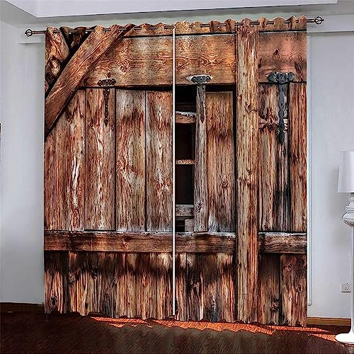 3D Rideaux Opaques Rideau Porte en Bois Marron Vintage 170 X 200 Cm Salon Chambre Rideau Occultant 2 Panneaux Anti-UV Rideaux De Fenêtre D'Effet 3D,Isolant Thermique Insonorisation Isolatio -3H3I+Q3N