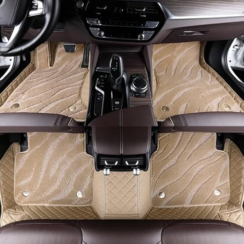 CAALO Maßgeschneiderte Auto Fußmatte für Mitsubishi ASX (RVR) 2014-2023, Jacquard Samt + Leder All Weather VollstäNdige Abdeckung wasserdichte rutschfeste Automatten Set ZubehöR (LHD),A/BEIGE