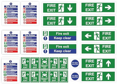 Conjured Signalisation d'évacuation d'incendie – Ensemble complet de 27 panneaux de sortie d'incendie pour la santé et la sécurité, autocollants/panneau de sortie d'incendie/sortie d'incendie, signes