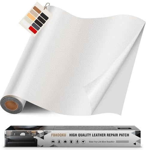 Leder kunstleder selbstklebend, 40 x 200cm leder reparatur set, Leder Reparatur Kit für Möbel, Sofa, Autositze, Taschen, Leder Reparatur und Renovierung(Weiß)
