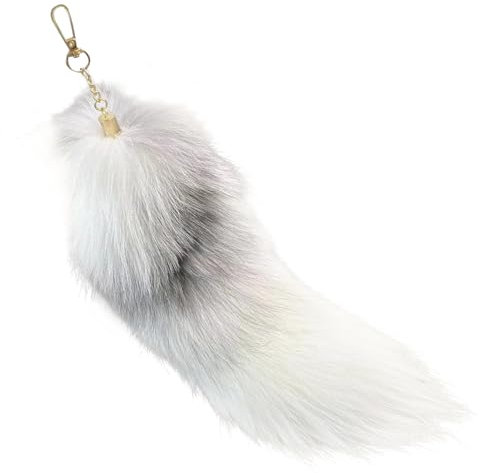 Hemore Furry Tail Keychain, 40 cm Faux Therian Tail Keychain, Fox Tail Keychain, Wolf -Schwanzschlüsselung für Handtasche Cosplay (weiß)