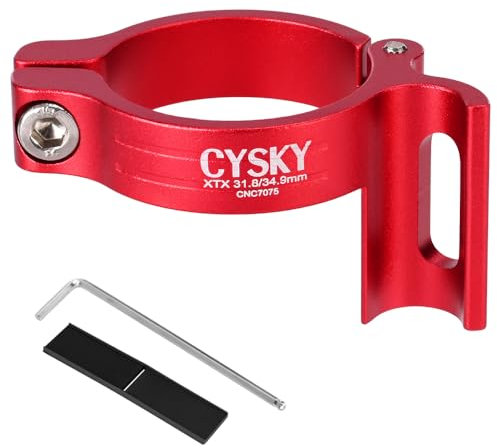 CYSKY Fahrrad Anlötbarer Umwerfer Adapter 34,9mm mit 31,8mm Umrüstung Spacer, Einstellbare Anlötbare Umwerfer Schelle für MTB Rennrad (Rot)