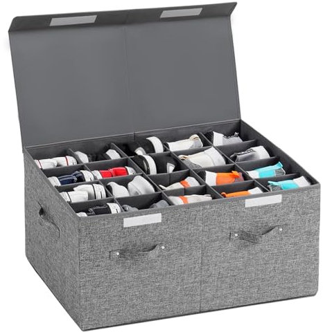 Shoe Storage Box Fits 20 Pairs, Large Shoe Storage Organizer Bins Containers with Lid and Adjustable Dividers for Shoes, Sneakers and High Heeled, Hard Shell and Stackable (Grey)