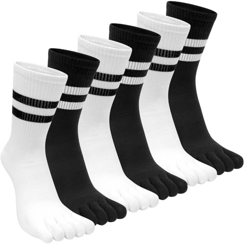 Damen Zehensocken Sportsocken Baumwolle Tennissocken Fünf Finger Socken Sneakersocken Laufsocken Socken mit Zehen Einzeln für Den Alltag Freizeit Schule Tennis Fitnessstudio Laufen (EU35–40) - 6 Paare