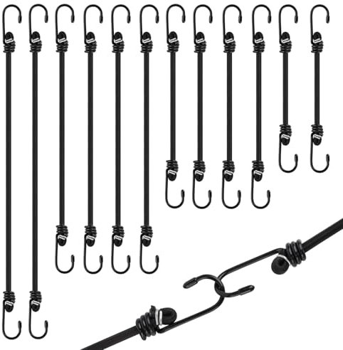 VMUTGA 12 Pezzi Corde Elastiche con Gancio, Elastici con Ganci, Corda Elastica Resistente Gancio Elastico, per Fissaggio Bagagli, Portabagagli, Campeggi, Motociclette, Teloni (30cm/60cm/80cm/100cm)