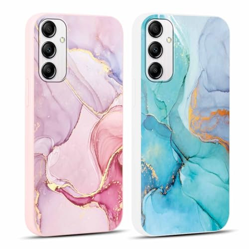 Foonary 2 Pièces Coque pour Samsung Galaxy A35 5G 6,6 avec Marbre Brillant Motif Aesthetic Design Étui, Housse de Protection Souple Silicone TPU Antichoc Bumper Case Cover pour Samsung A35 5G,Rose