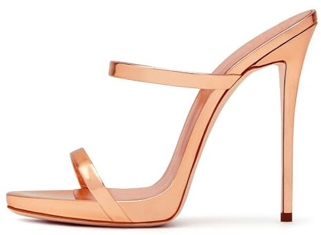 MANYUBEI Sandali con Tacco Alto da Donna, Scarpe con Tacco A Spillo Dorate da 12 Cm Scarpe Fatte A Mano Décolleté con Punta Aperta con Cinturino Sottile di Grandi Dimensioni, 45 EU,Rose Gold