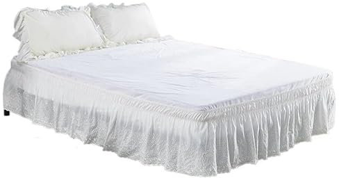 SkyjOy Cache Sommier Jupe de lit à Volants épais, Broderie Florale, œillet, festonnée, élastique, Anti-poussière, avec Premium Cache Sommiers(Beige,135x190x38cm)