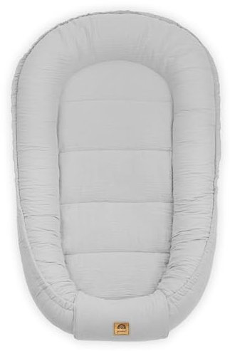 PIMKO Babynest Babynestchen für Baby Kuschelnest Babykokon für Säuglinge und Neugeborene Nestchen 60 x 90 cm 100% Baumwolle Musselin - Pearl Grau