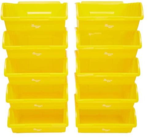 The Workplace Depot Large Plastic Stackable Storage Bins - Pack of 10 - 130(H) x 290(W) x 241(D) mm (Yellow)