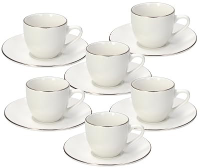 Tognana Fascetta Oro, paquete de 6 tazas de café con platillo, porcelana, blanco