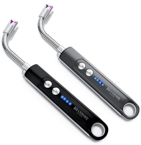 Brandson - Feuerzeug elektrisch 2er Set - Stabfeuerzeug Lichtbogen mit Akku - USB aufladbar - Kaminanzünder - für Küche Kerzen Gasherde Grill Kamin - inkl. Beleuchtung - Taschenlampenfunktion