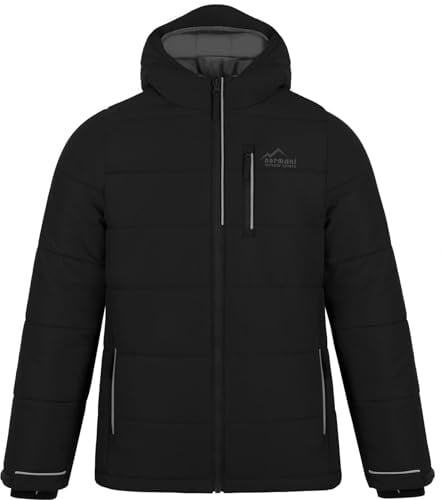 normani Kinder Winterjacke Steppjacke gefütterte Skijacke mit Schneefang wasserdichte Thermojacke mit Kapuze für Junge und Mädchen Farbe Schwarz Größe 170/176