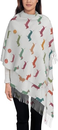 OKFSTY Kaschmir-Schal mit niedlichem Dackel-Motiv, Schal für Damen, Kaschmir-Halstuch, Winterschal, Herbst, klassisch, warm, Schwarz , Einheitsgröße