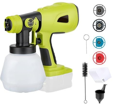 Spruzzatore di vernice a batteria compatibile con la batteria Ryobi 18V, pistola elettrica a mano con 4 ugelli 3 modelli di spruzzo 1000ML contenitore per pareti mobili pittura