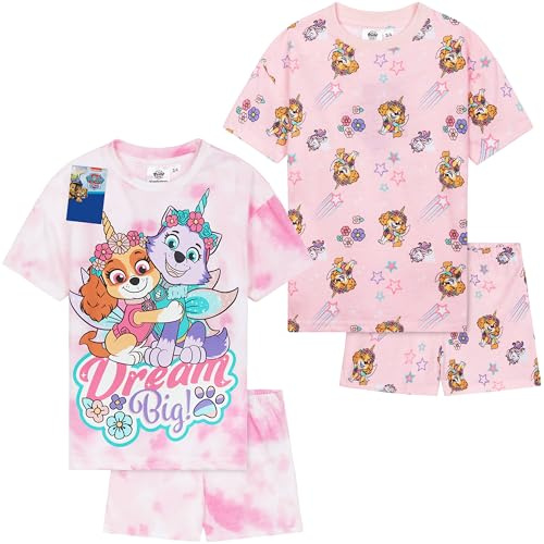 Paw Patrol PJs for Girls Pack of 2 Short Sleeve Pyjamas Set for Kids Toddlers Everest Skye Lounge Sets Nightwear Soft Comfy Sleepwear Gifts for Girls
