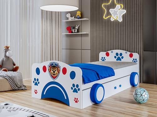 Happy Babies Kinderbett - Bett für Kinder, Auto & Autobetten für Jungen mit Matratze und Lattenrost, Jugendbett Weiss 80x160, Kids car und Rennwagen Fahrzeug (80x160)