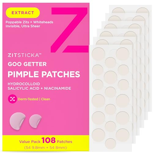 ZitSticka Pimple Patches for Face, Hydrocolloid Spot Patches, 108 Count | Fast-acting spot patches for face to cover zits and blemishes. Effective hydrocolloid patches for clear skin.