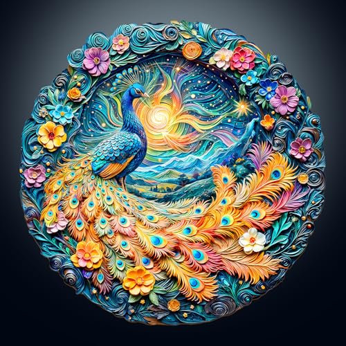 Holzpuzzle Erwachsene, 300 Teile Visuell 3D Aurora Pfau Holz Puzzle Erwachsene, 34x34cm Wood Puzzles, Unregelmäßige Einzigartige Puzzle, Holzpuzzle Tierform, Holz Puzzles Mit Box Aus Holz