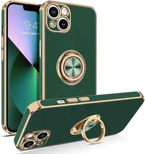 iPhone 11 Silicone Case for Women Girls iPhone 11 Phone Case with Ring Holder 360° Kickstand Slim Luxury Bling Plating Soft TPU Anti-Scratch Shockproof Bumper Phone Case for iPhone 11 - Emerald Green
