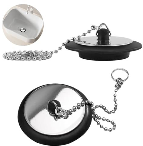 2 Stück Universal-Waschbeckenstöpsel, Waschbeckenstöpsel, Ersatzteil, Badewannenstöpsel und Kette (Größe 42 mm bis 45 mm, Kette 40 cm)