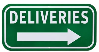 M METERXITY Deliveries Sign Right Arrow 12x6 Alloy, White on Green | Rust Free Reflective Board, for Home Door, Office Entrance, Package Reminder Sign