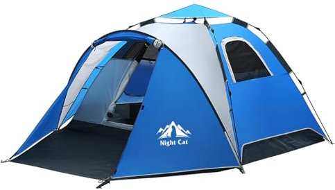 Night Cat Pop Up Zelt 3 4 Personen: Wasserdicht Wurfzelt Atmungsaktiv Einfache Einstellung für Camping Wandern